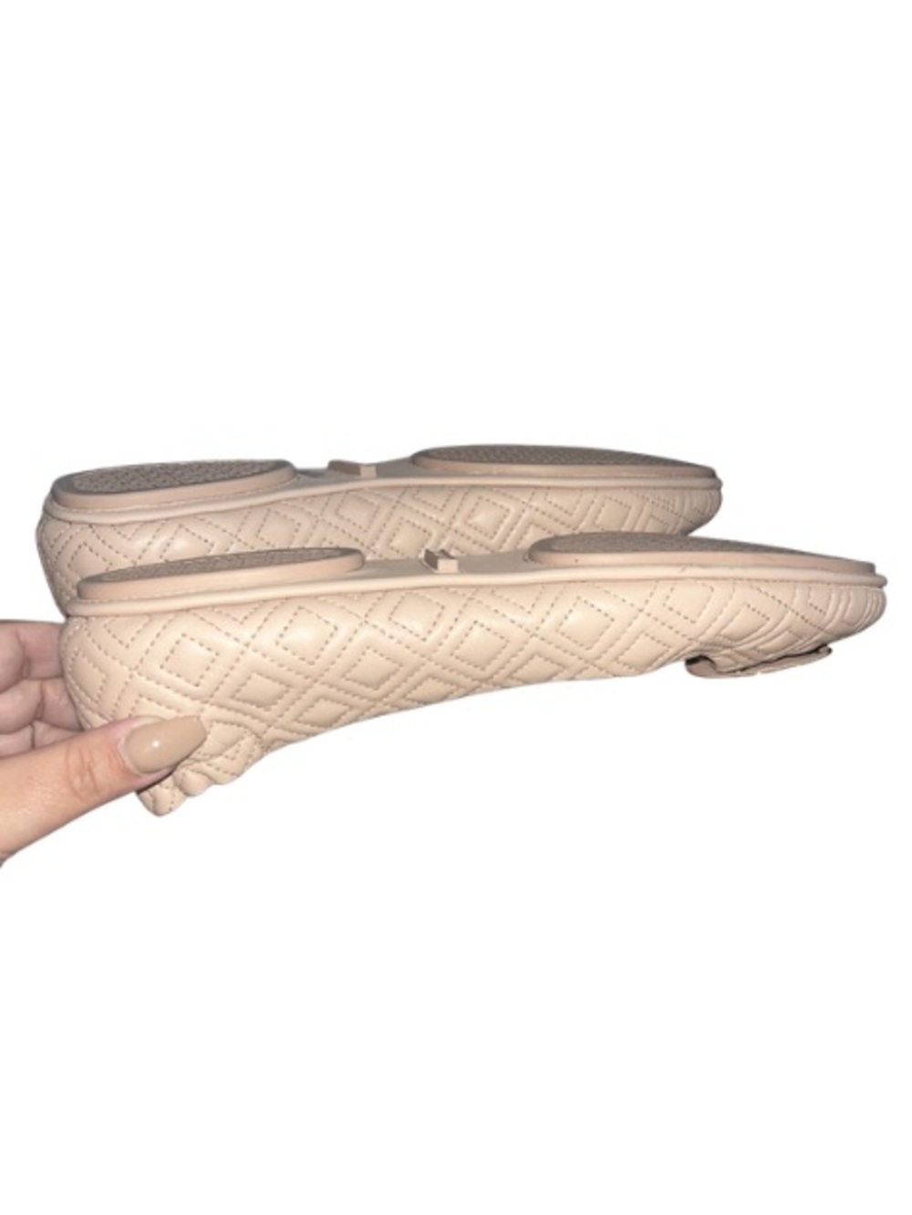 Tory Burch Minnie Quilted Ballet Travel Flats Goan Sand Pink Nude Gold Size 10M - Picture 7 of 11
